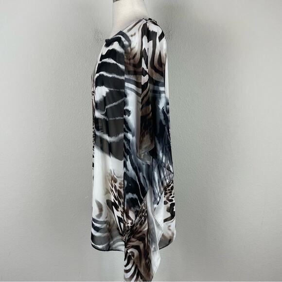 Chico's Brown Black Off White Animal Print  Sheer Kimono S/M - Picture 7 of 11